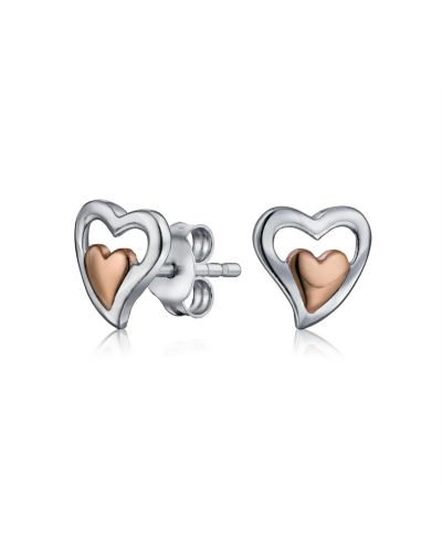 Серьги Bling Jewelry Romantic 2-Tone Double Heart, Rose Gold.925 Sterling Silver