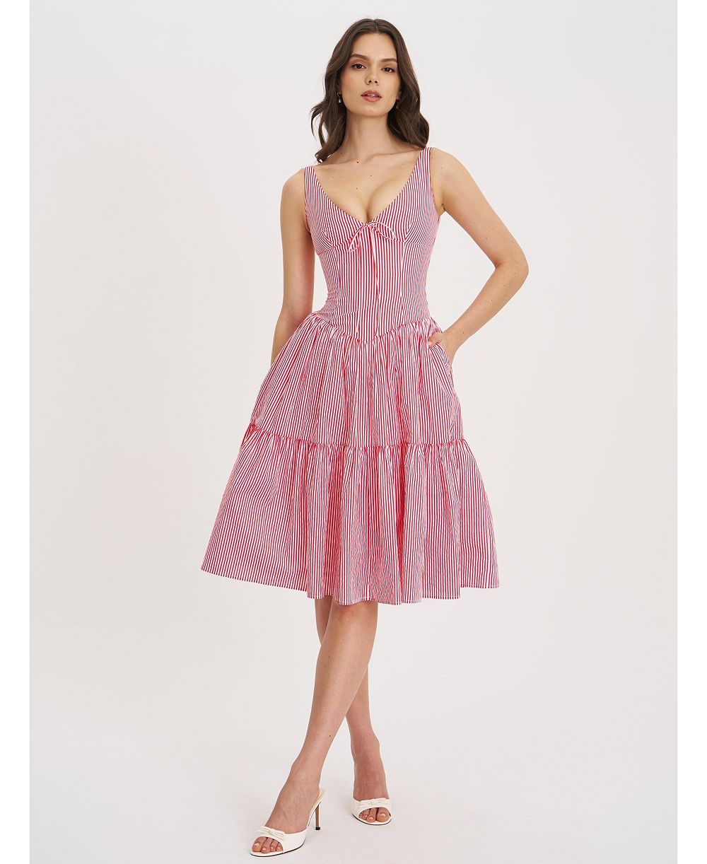 Женское миди платье Miss Circle Oceana Red Candy Stripe с завышенной талией