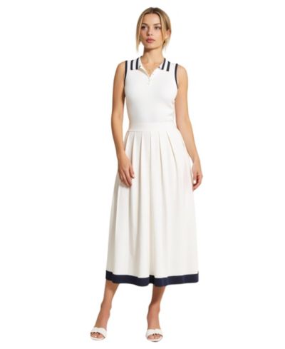 Modenaire Women's Sleeveless Knit Contrast Collar Midi Dress