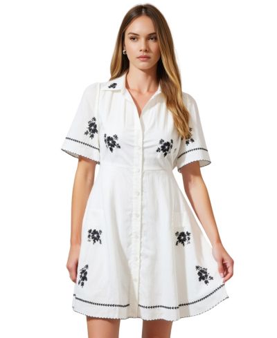 Платье-рубашка Modenaire Women's Short-Sleeve Embroidered Scalloped