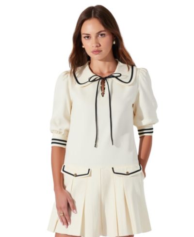 Женское мини-платье Modenaire Pleated Contrast Collar Bow Tie