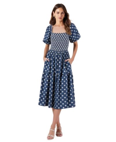 Modenaire Women's Smocked Puff-Sleeve Tiered Midi Dress
