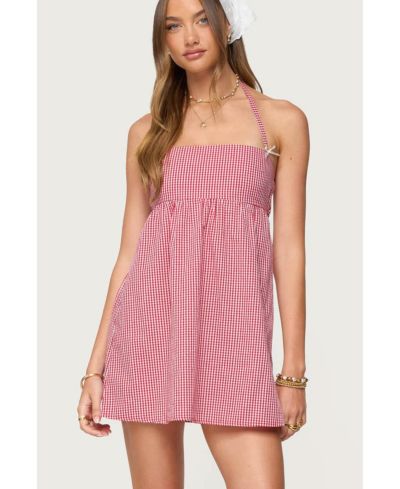 Edikted Women's Rina Gingham Halter Mini Dress