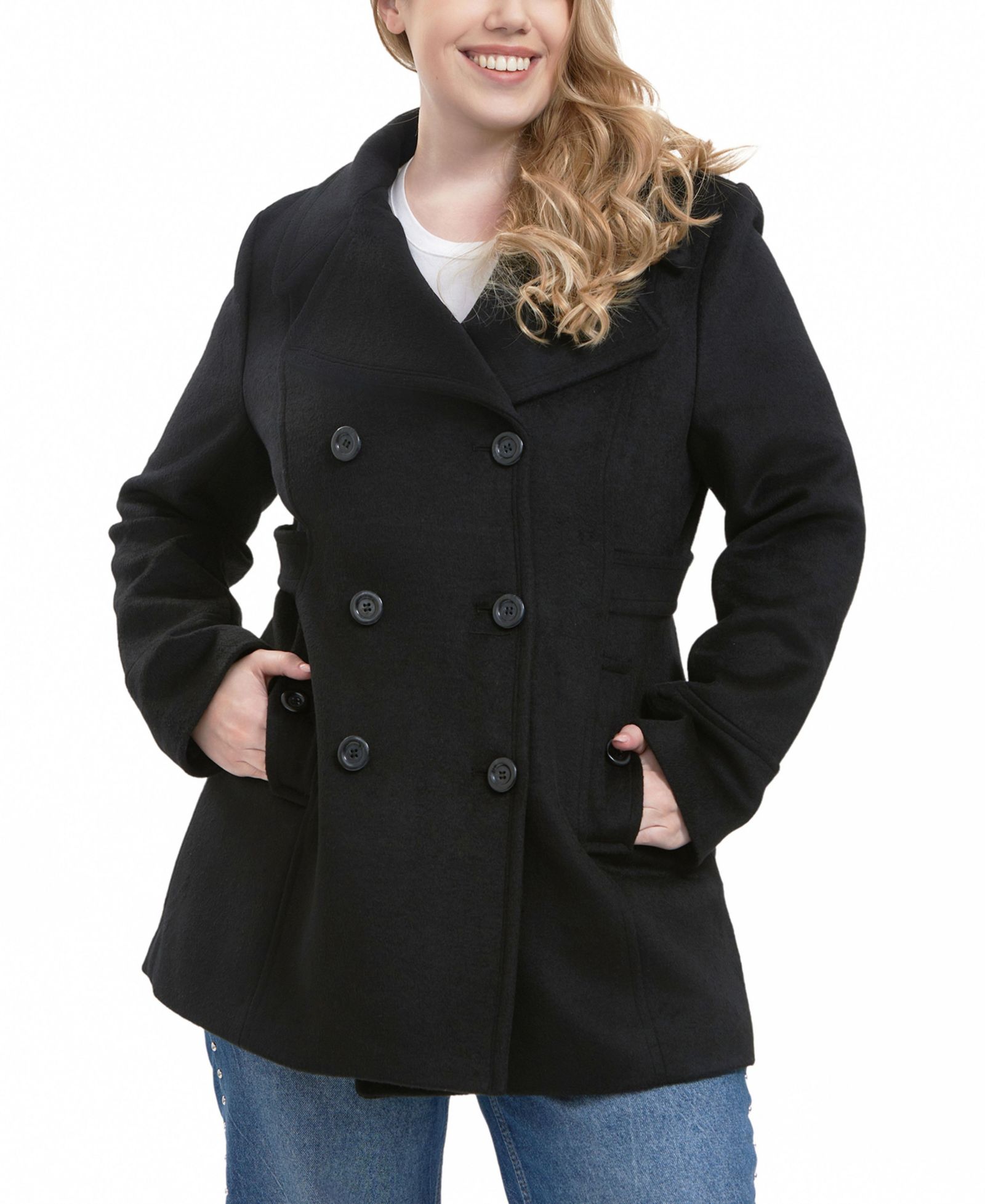 BGSD Plus Size Riley Wool Blend Pea Coat