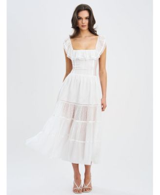Miss Circle Women Eden Square Neck Ruffle Trim High Waist Midi Dress