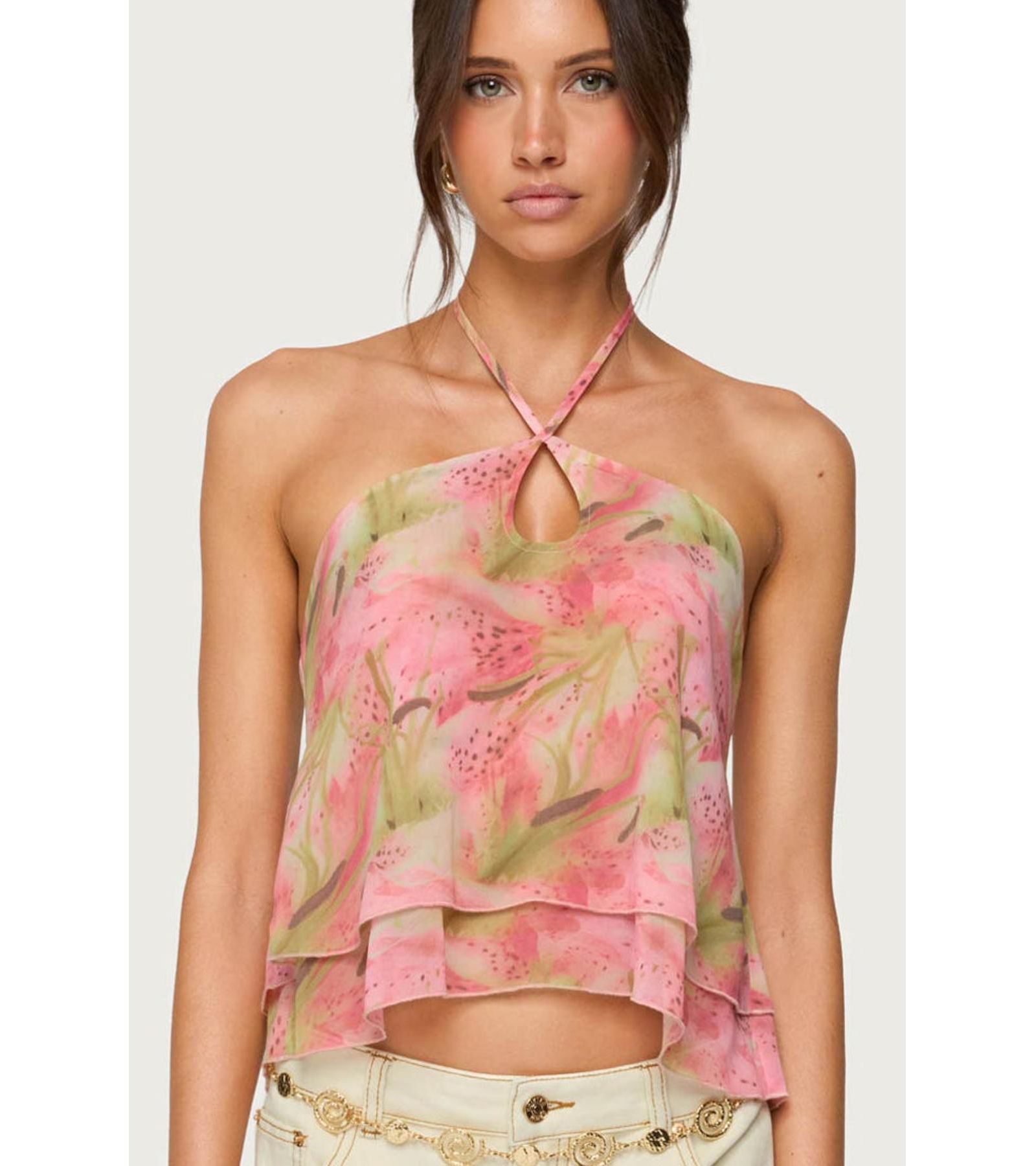 Женский топ Edikted Womens Dragon Lily Layered Chiffon Halter