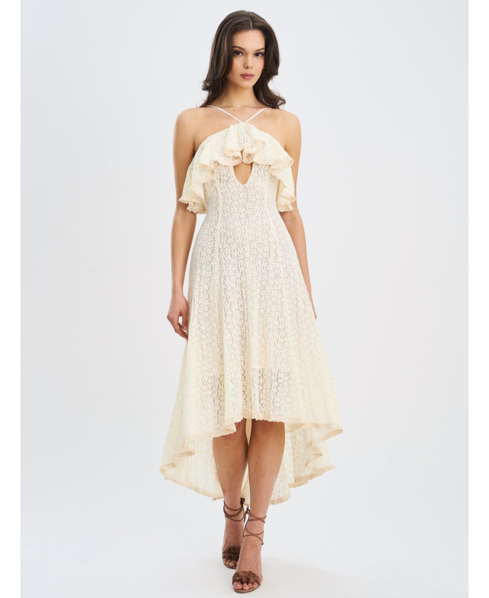 Miss Circle Women's Idra Lace Trim Sleeveless Crochet Midi Trailing Dress