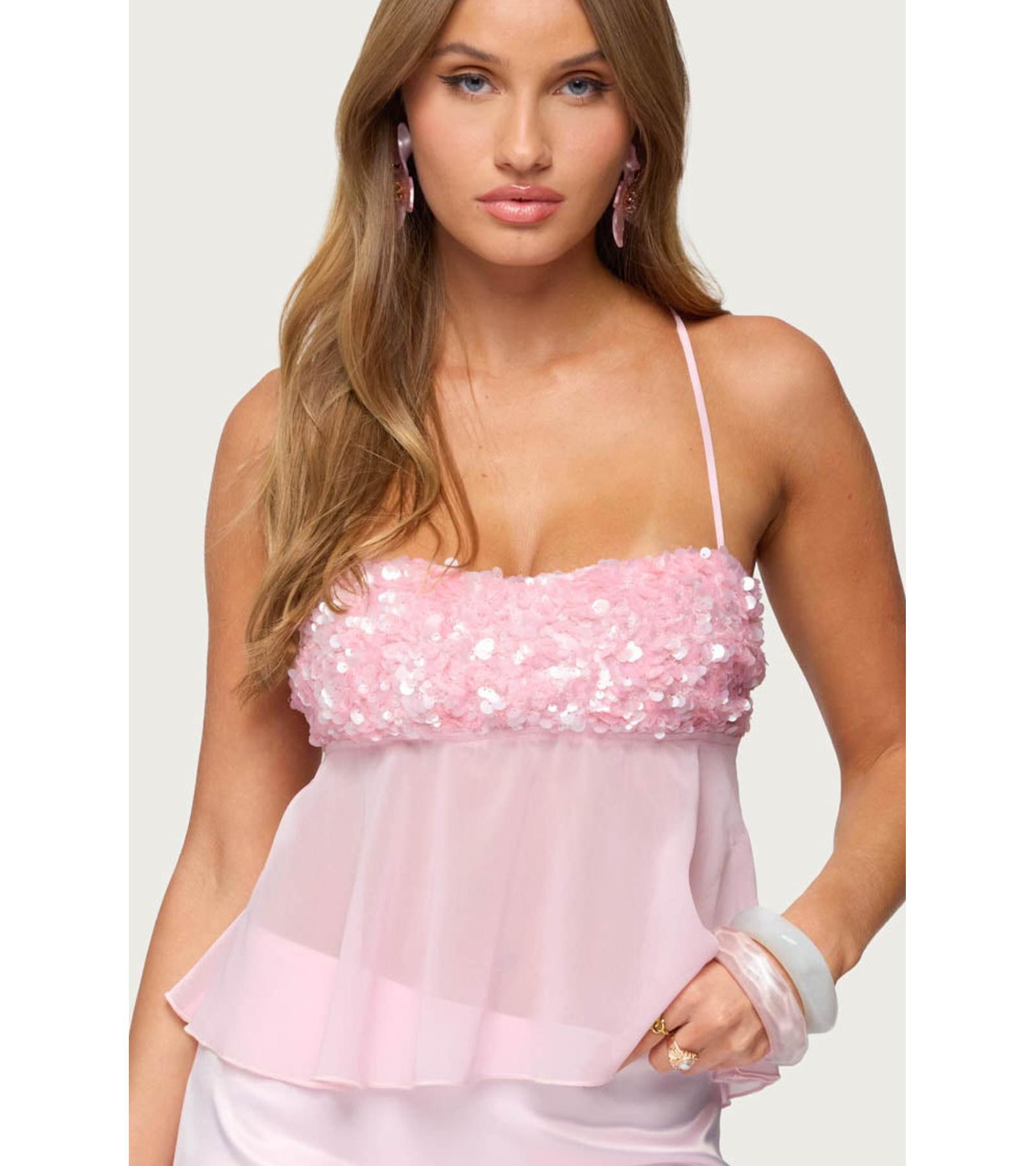 Edikted Women's Vella Sequin Sheer Chiffon Top