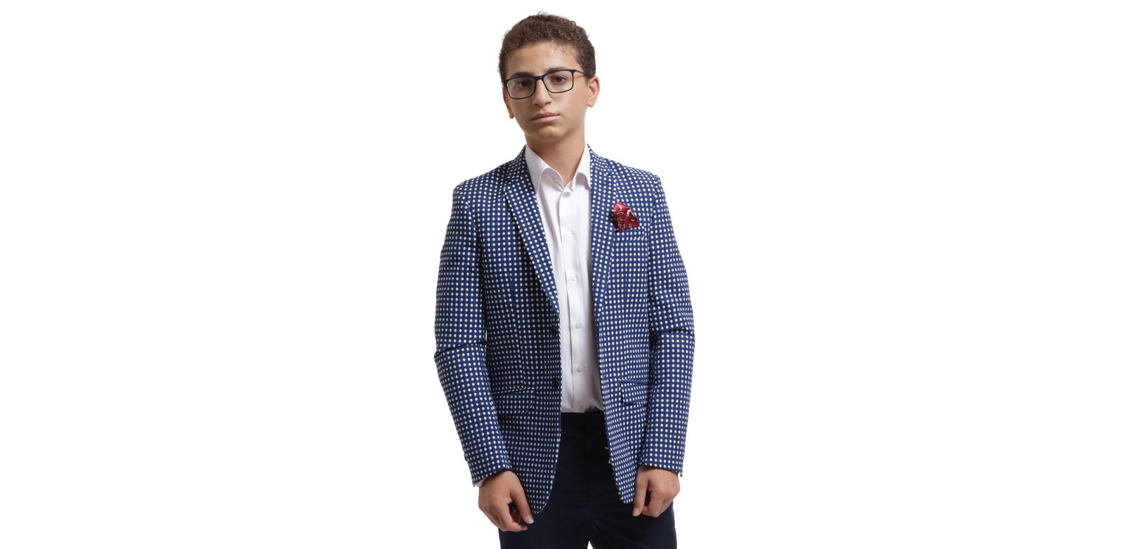Elie Balleh Boys Navy Slim Fit Checked Blazer