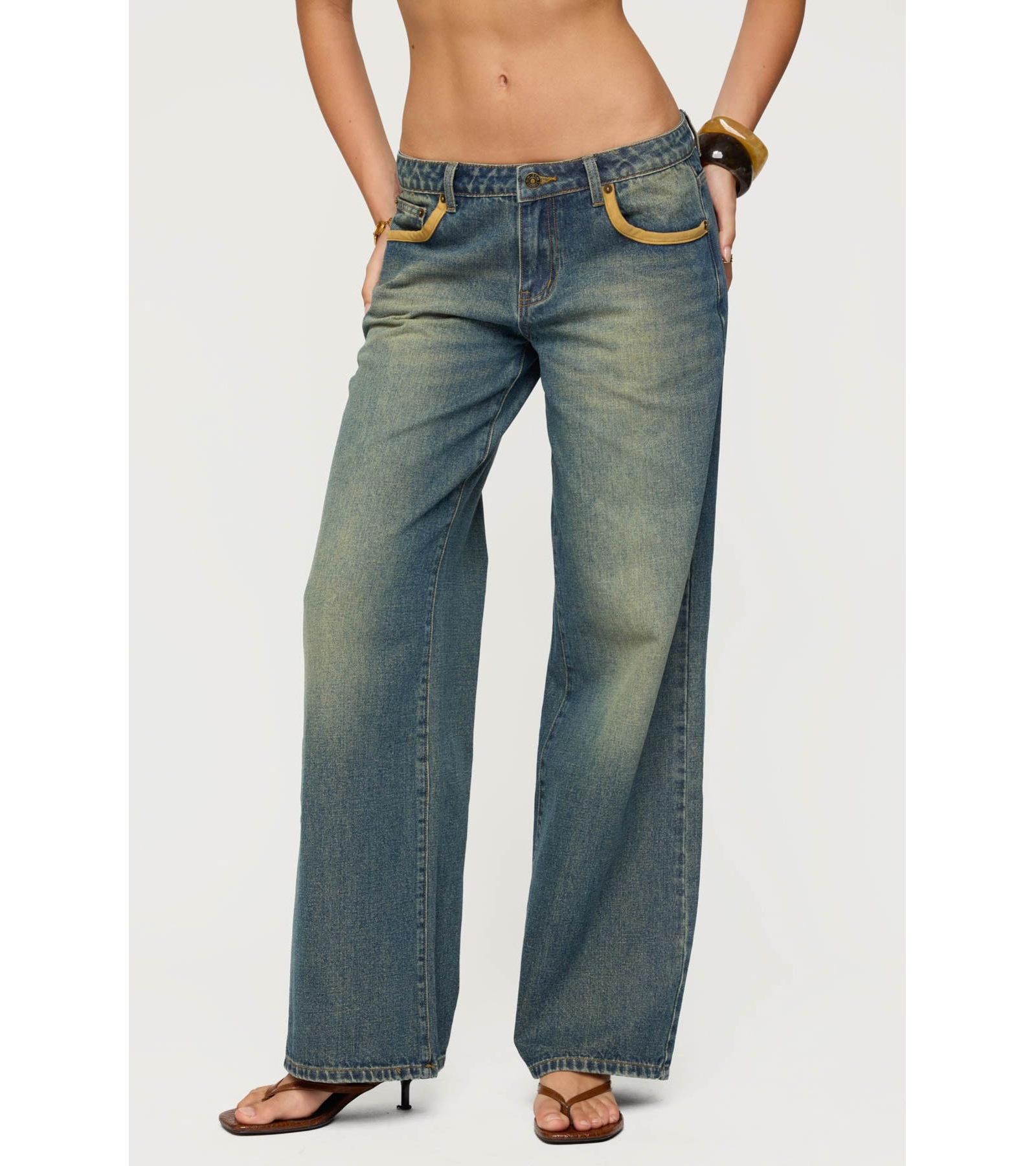 Edikted Women's Faux Suede Star Low Rise Jeans