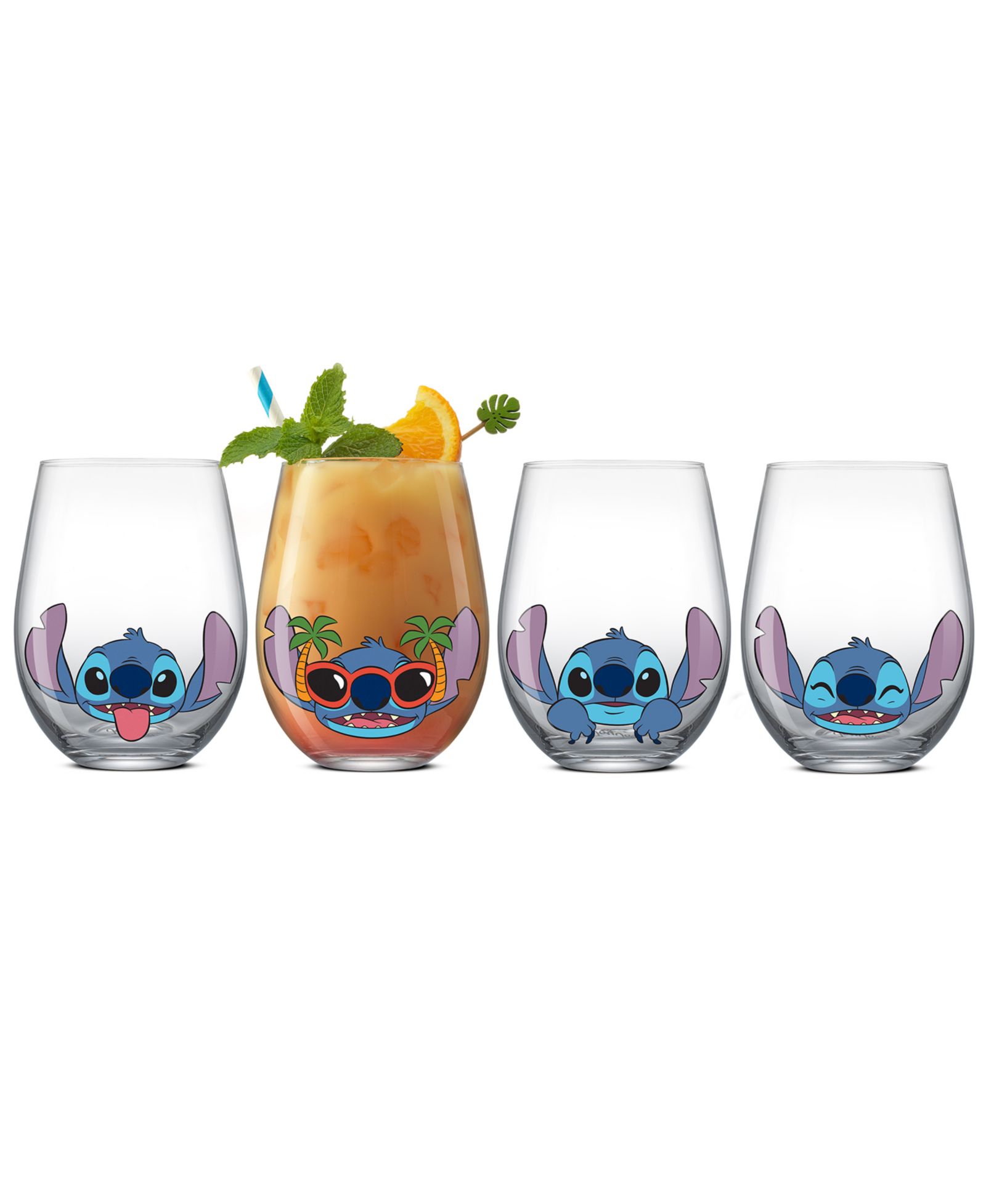 Набор из 4 бесцветных стаканов JoyJolt Lilo Stitch Silly Sips