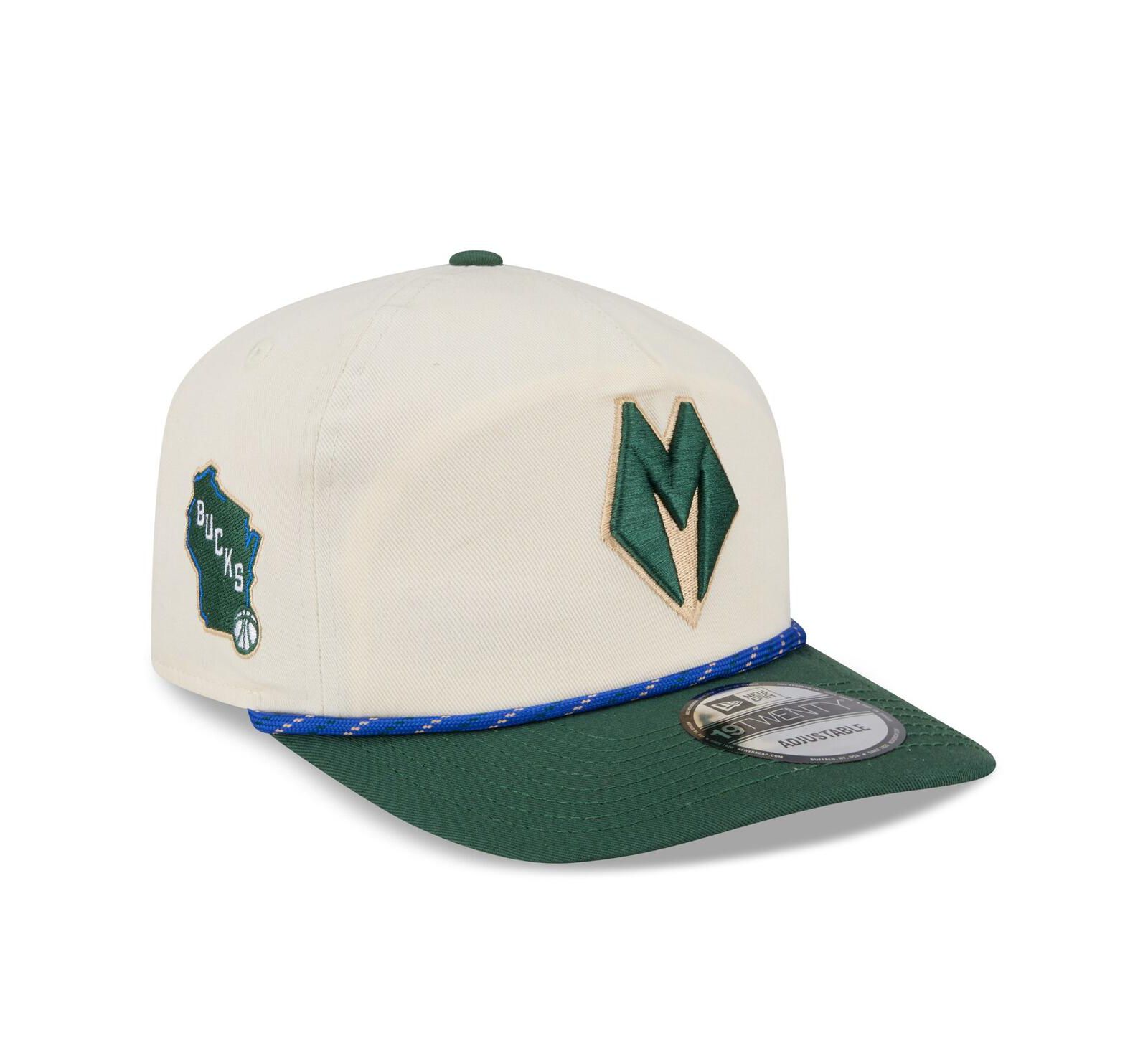 Мужская кепка New Era Milwaukee Bucks 2025/26 City Edition 19TWENTY регулируемая кремового/темно-зеленого цвета