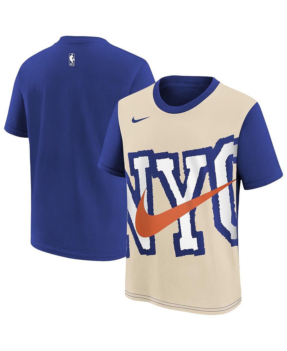 Футболка Nike New York Knicks 2025/26 City Edition Max90 для мальчиков и девочек, светло-бежевый/синий