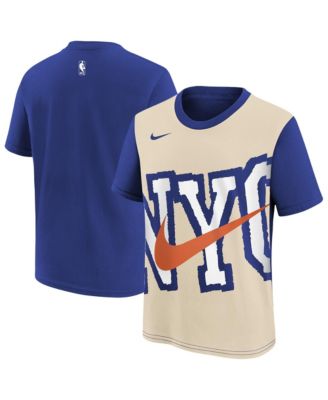 Nike Big Boys and Girls Light Beige/Blue New York Knicks 2025/26 City Edition Max90 T-Shirt