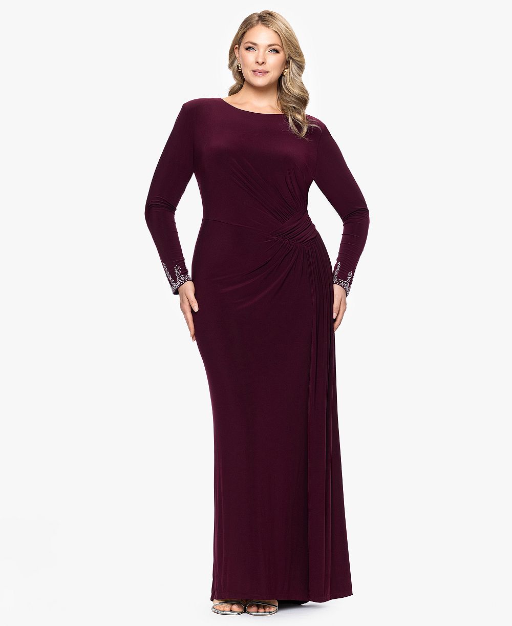 Платье Betsy & Adam Plus Long Sleeve Beaded Cuff