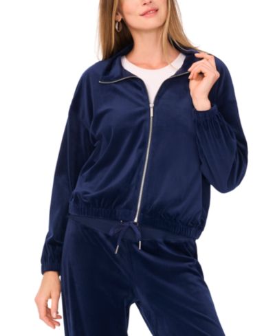 Vince Camuto Women's Velour Zip-Front Mock Neck Jacket
