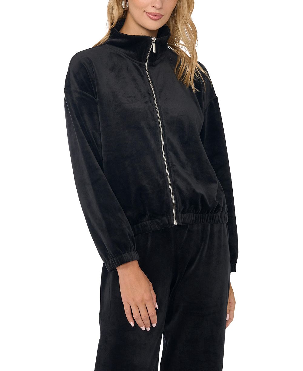 Vince Camuto Women's Velour Zip-Front Mock Neck Jacket