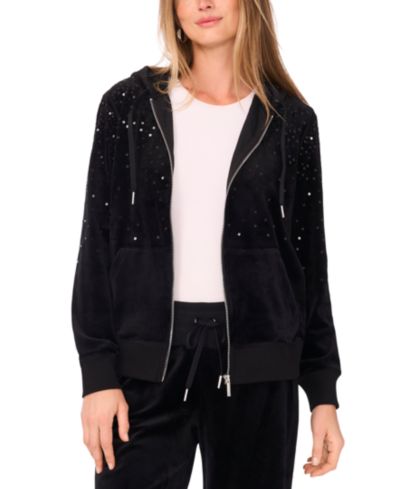 Vince Camuto Women's Velour Sequin Zip-Front Hoodie Jacket