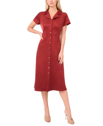 Vince Camuto Women's Faux-Suede Tie-Back Button-Down Dress