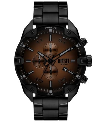 Diesel Мужские хронограф часы Spiked Quartz из черной нержавеющей стали, 49mm