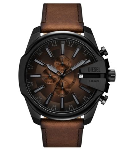 Diesel Men's Mega Chief Slim Quartz Chronograph Brown Leather Watch, 48mm