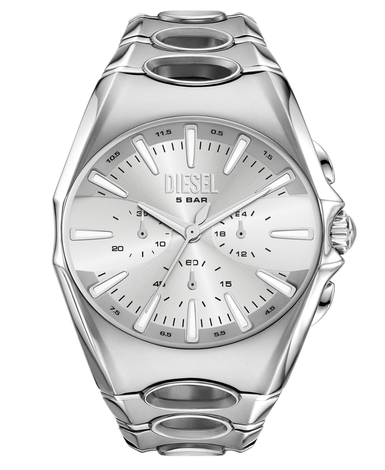Diesel Мужские кварцевые часы D-Curve Chronograph, серебряная нержавеющая сталь, 48mm