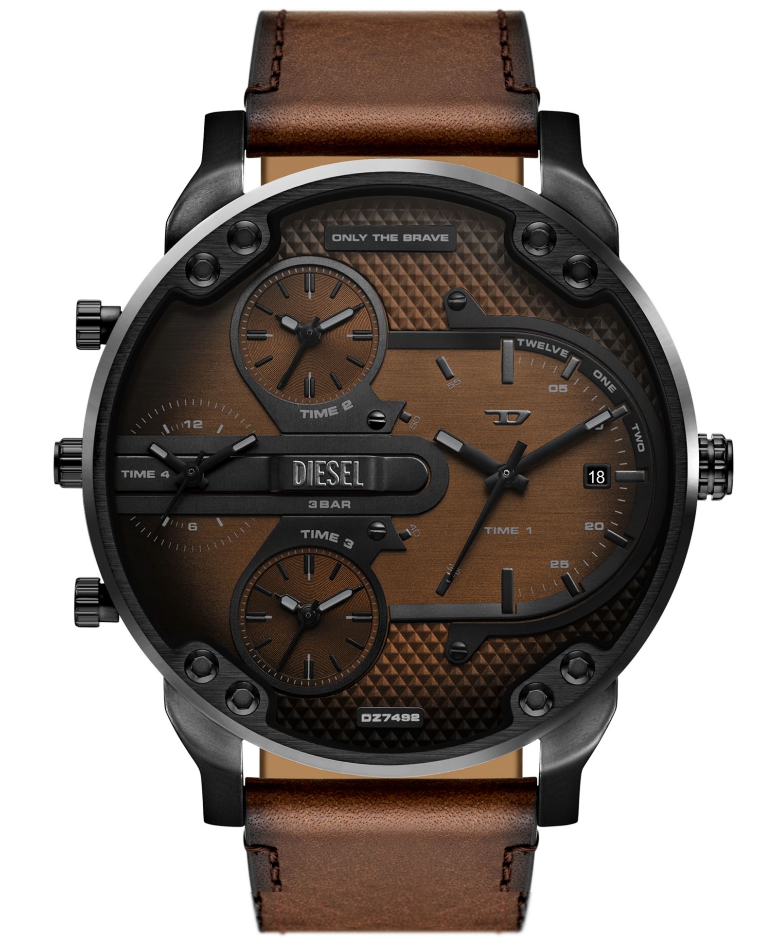 Diesel Мужские часы Mr. Daddy Slim Quartz, коричневый кожаный ремешок, 54mm