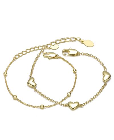 GiGiGirl Dainty 14K Gold Plated Bead and Heart Station 2-Piece Set Bracelet