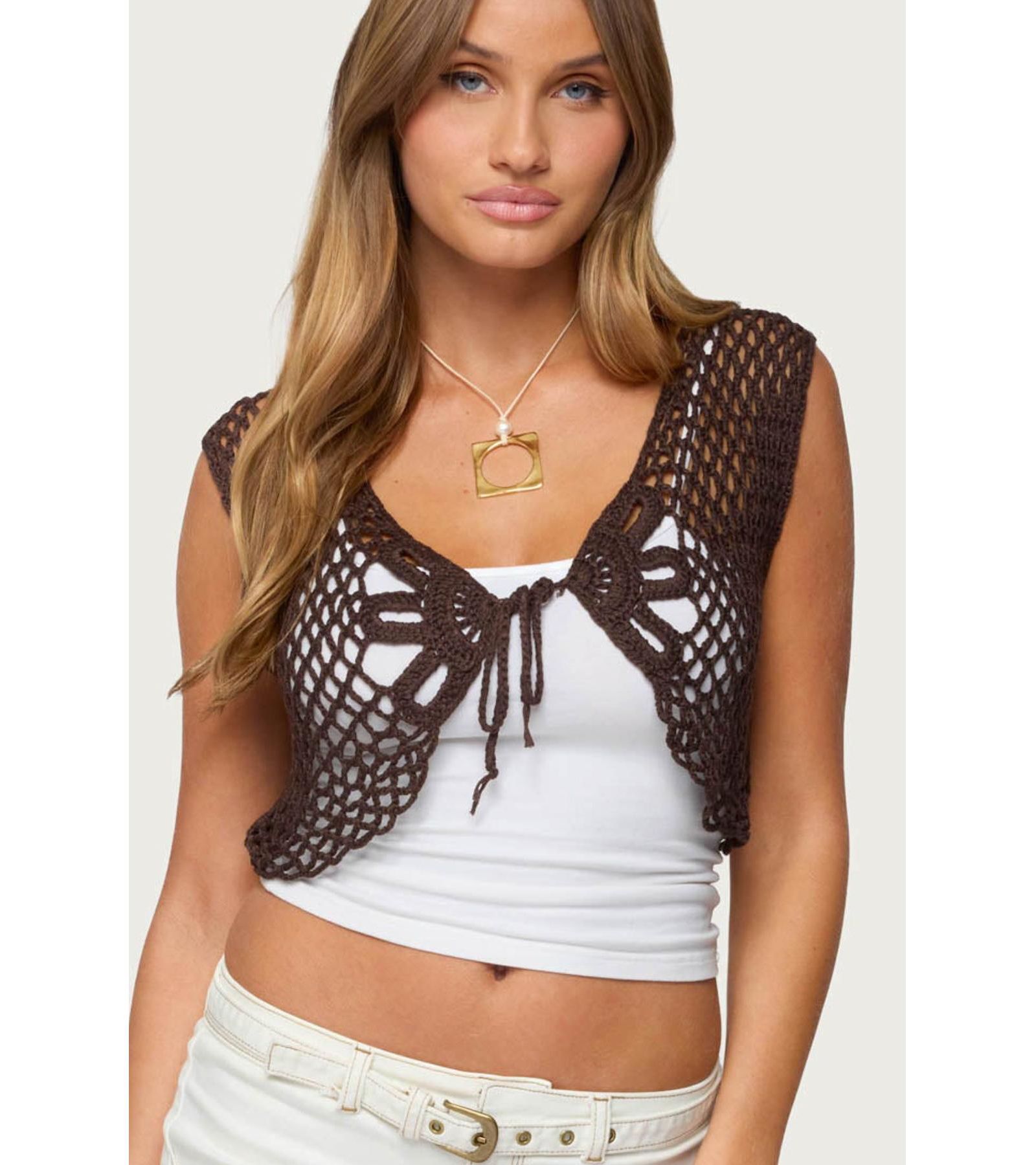 Edikted Женский кроп-кардиган Kelcie Tie Front Crochet Shrug