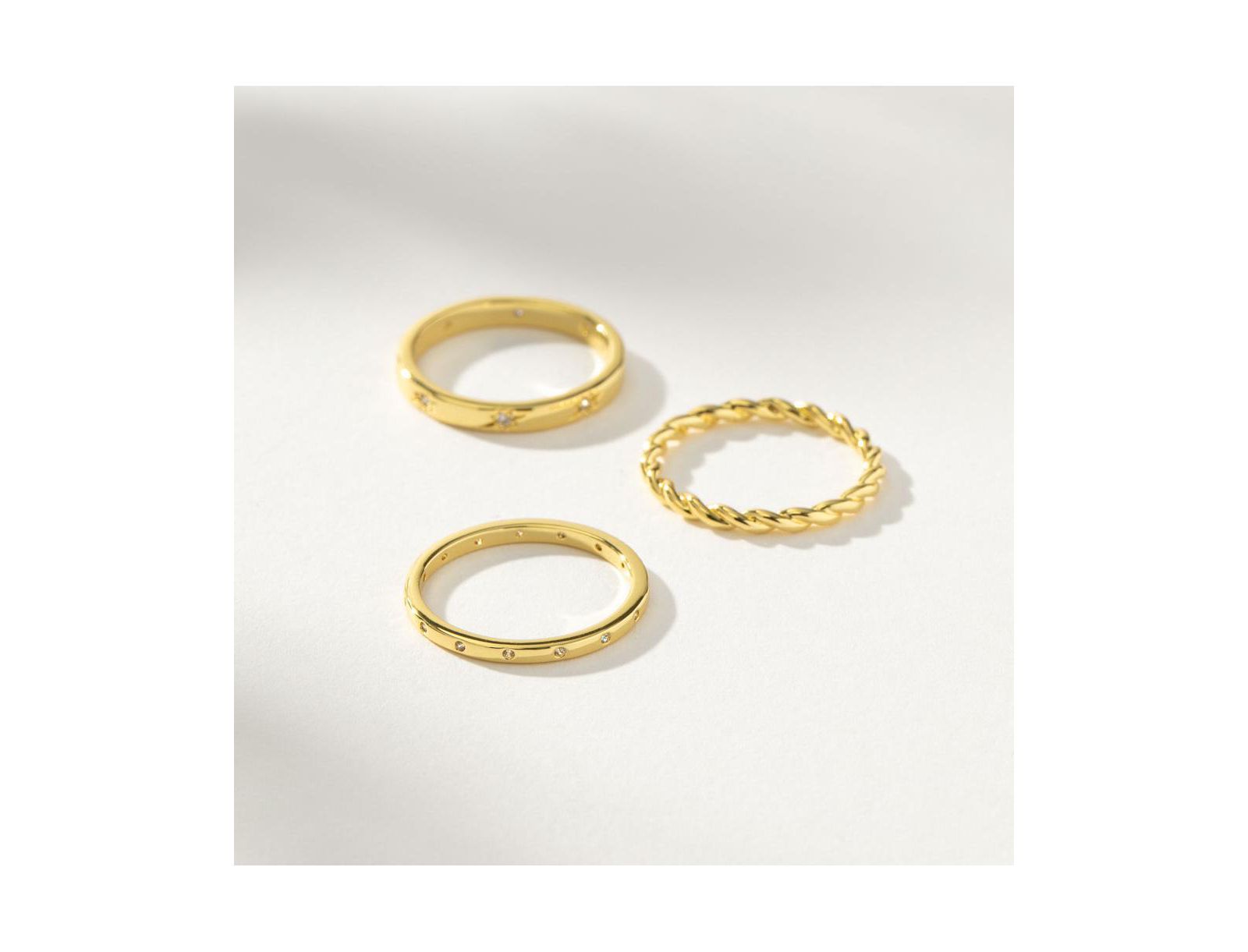 Uncommon James 14k Gold-Plated Brass Cubic Zirconia Triad Ring, Set of 3