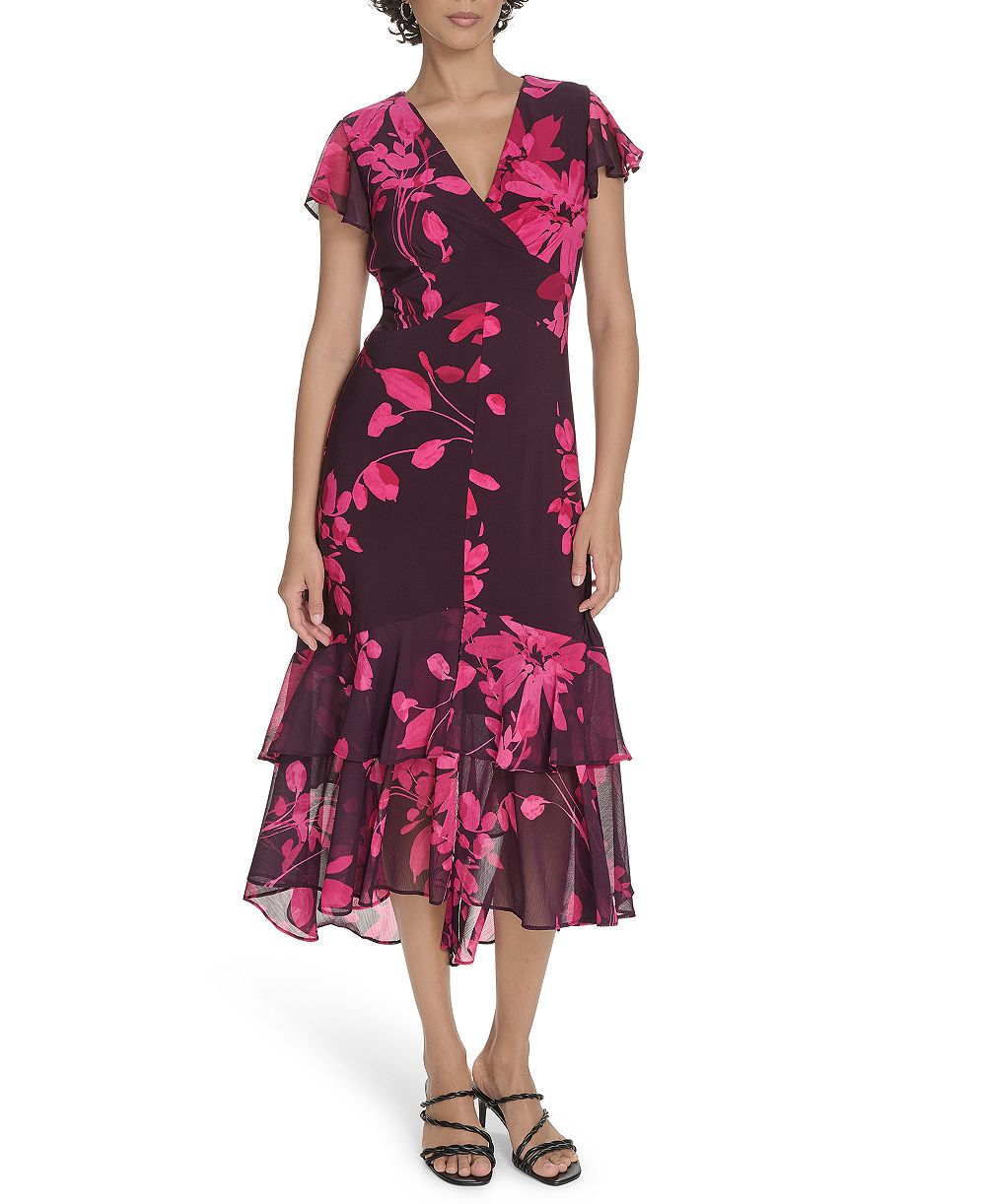 Tommy Hilfiger Women's Flutter Sleeve Chiffon Dress