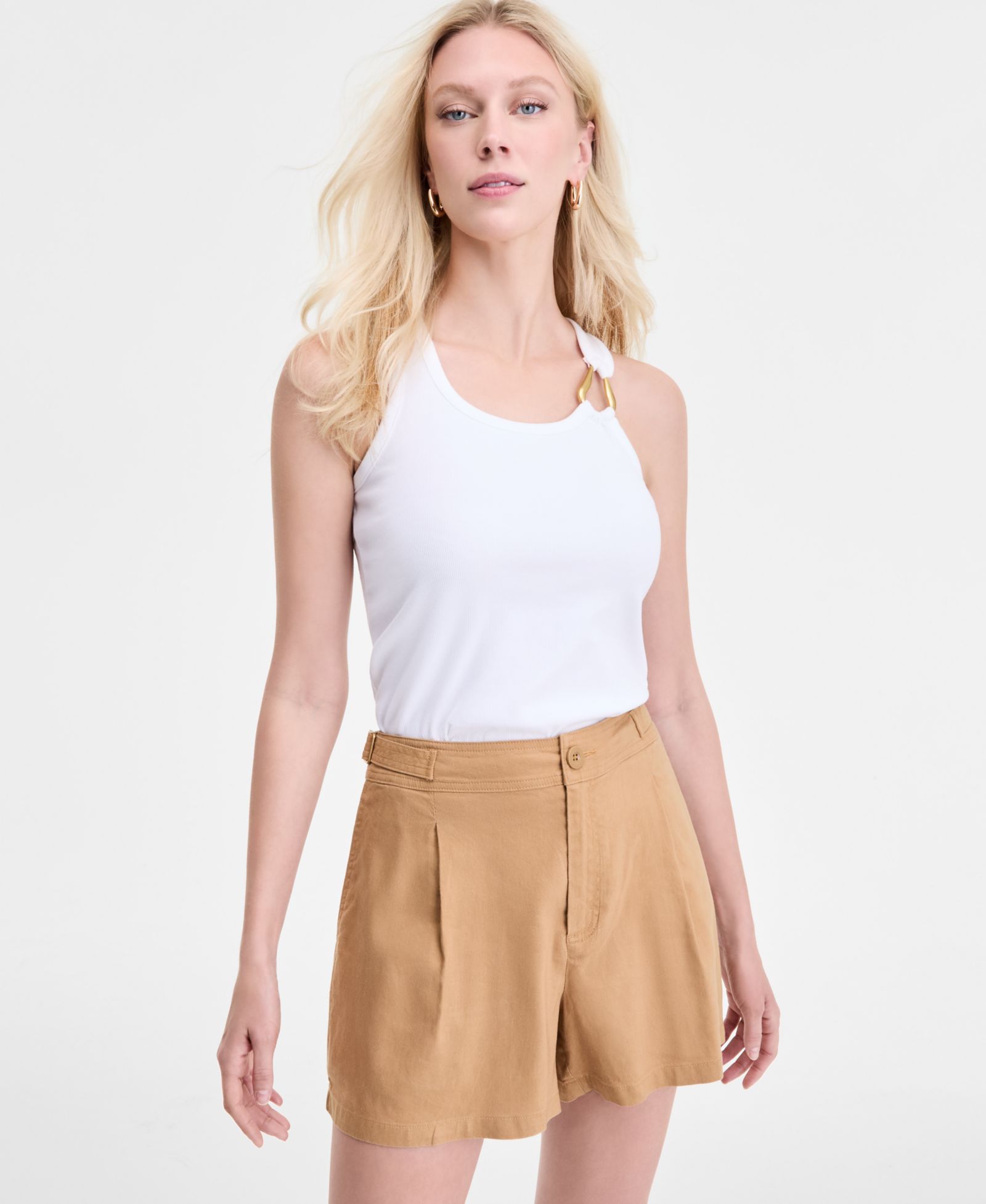 I.N.C. International Concepts Women's Rib Knit Hardware-Trim Tank Top, Exclusively at Macy's