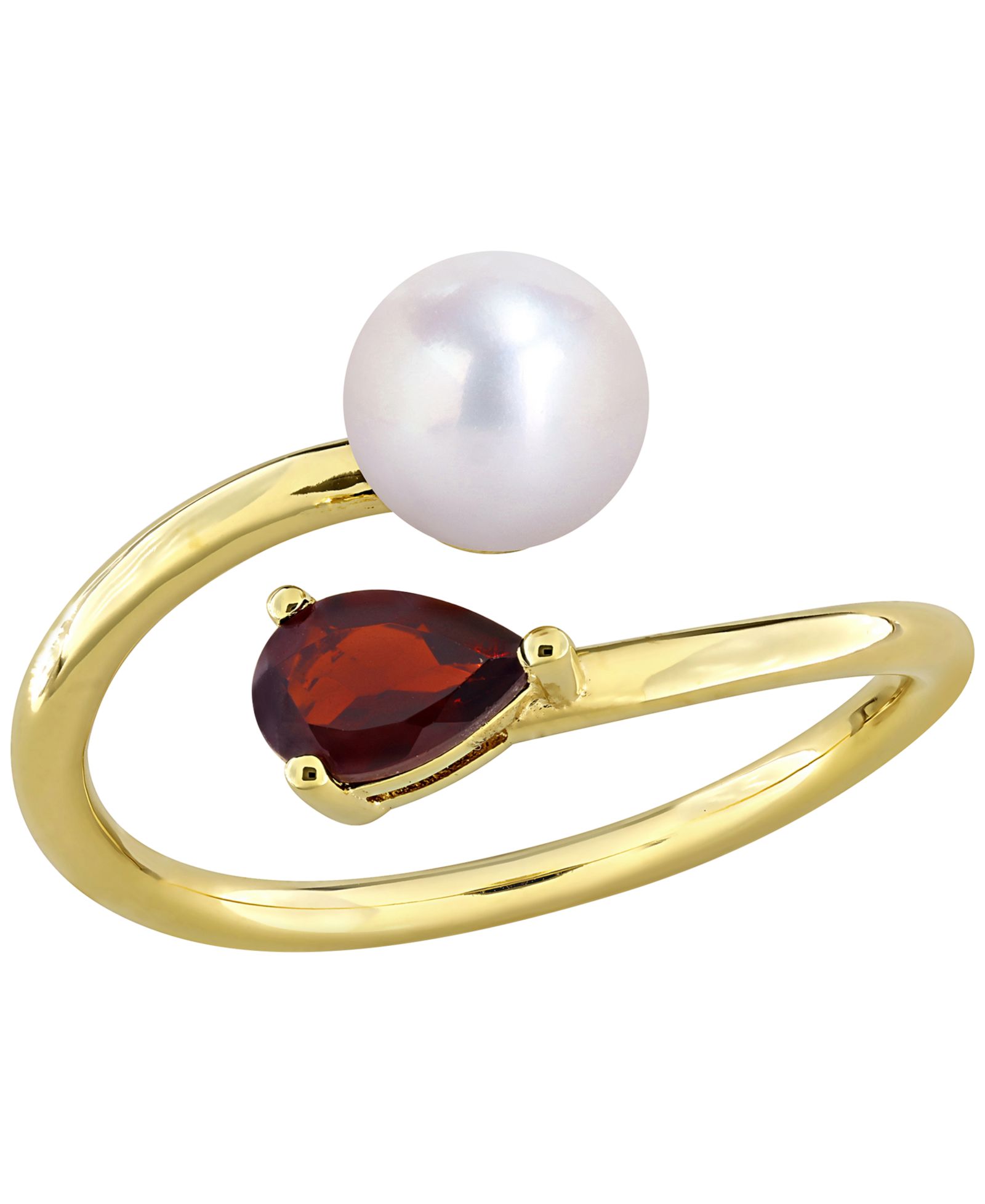 Cultured Freshwater Pearl & Garnet Ring (1/2 ct. t.w.) in 18k Gold-Plated Sterling Silver