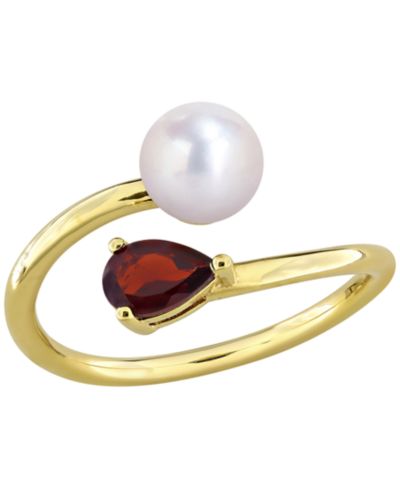 Кольцо с культивированным речным жемчугом и гранатом (1/2 ct. t.w.) из стерлингового серебра с напылением 18k Gold