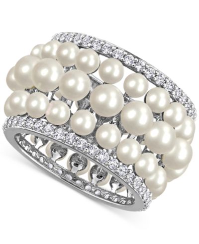 Cultured Freshwater Pearl (3 - 4-1/2mm) & Lab Grown White Sapphire (1-5/8 ct. t.w.) Multirow Ring in Sterling Silver