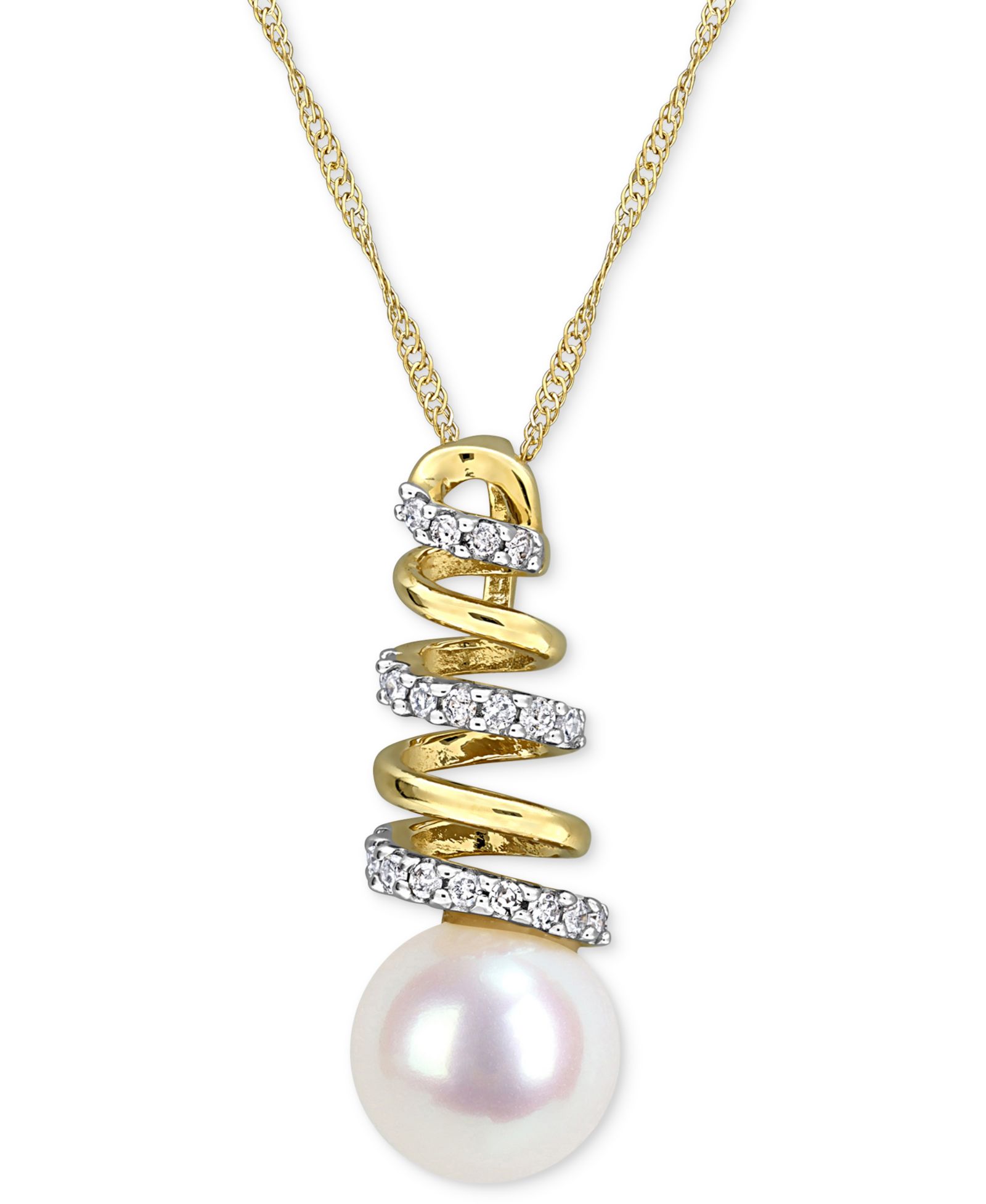 Подвеска-ожерелье с жемчугом Cultured Freshwater Pearl и бриллиантами в золоте 10k
