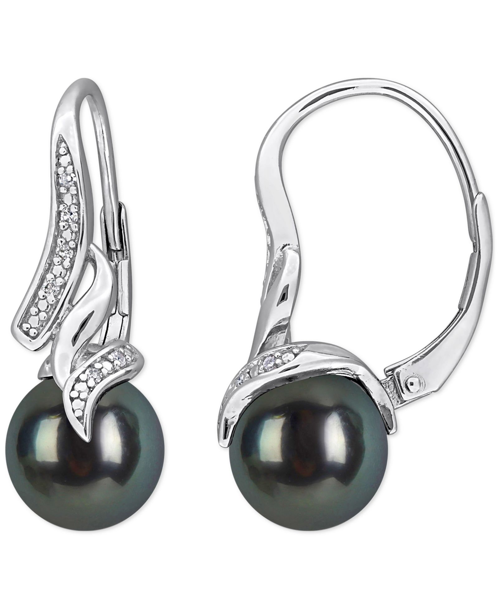 Cultured Tahitian Pearl (8-8.5mm) Diamond Accent серьги из Sterling Silver