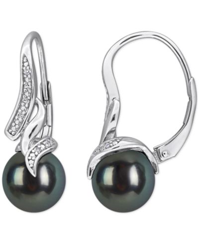 Cultured Tahitian Pearl (8-8.5mm) Diamond Accent серьги из Sterling Silver