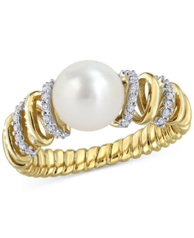 Кольцо с натуральным речным жемчугом и бриллиантом в 10k Yellow Gold