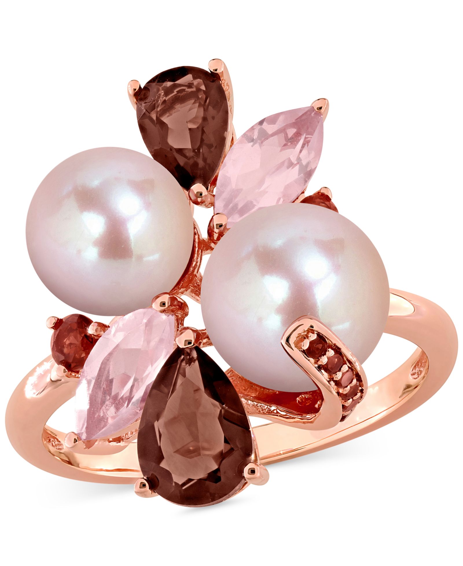 Cultured Freshwater Pearl (7-8.5mm) Multi-Gemstone (1-3/4 ct. t.w.) Ring in 18k Rose Gold-Plated Sterling Silver
