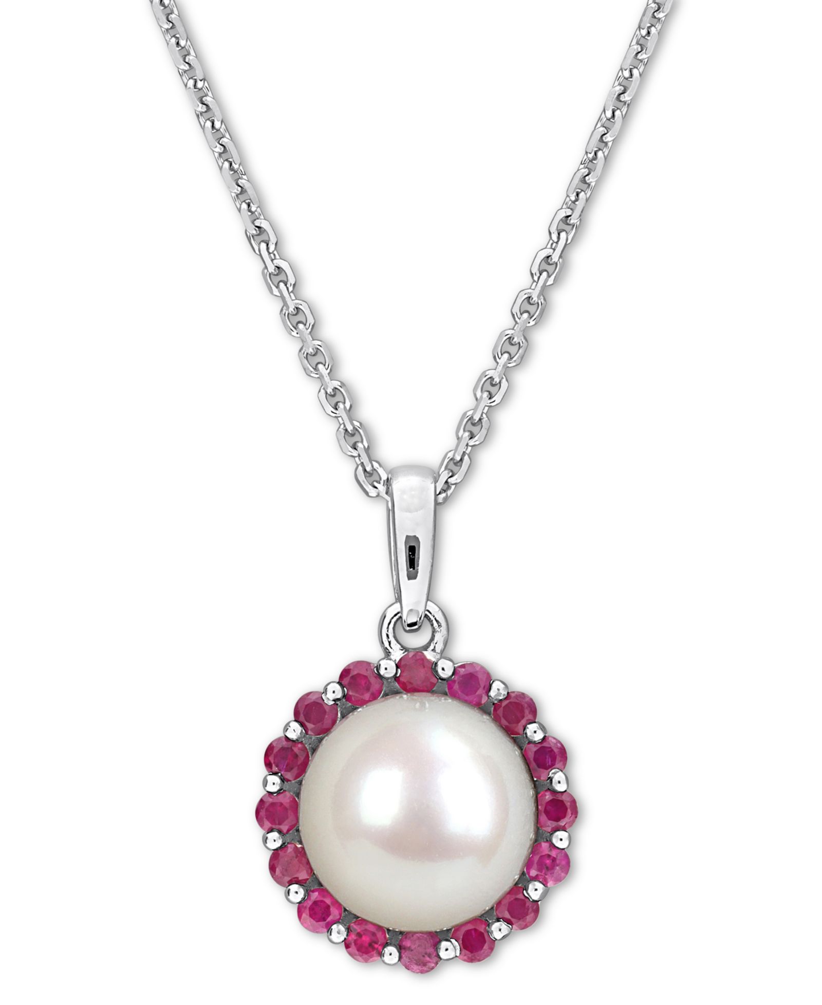 Macy's ожерелье с натуральным жемчугом (8mm) и рубином (1/3 ct. t.w.) 18" Sterling Silver