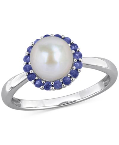 Cultured Freshwater Pearl (7-7.5mm) & Sapphire (1/3 ct. t.w.) Ring in Sterling Silver