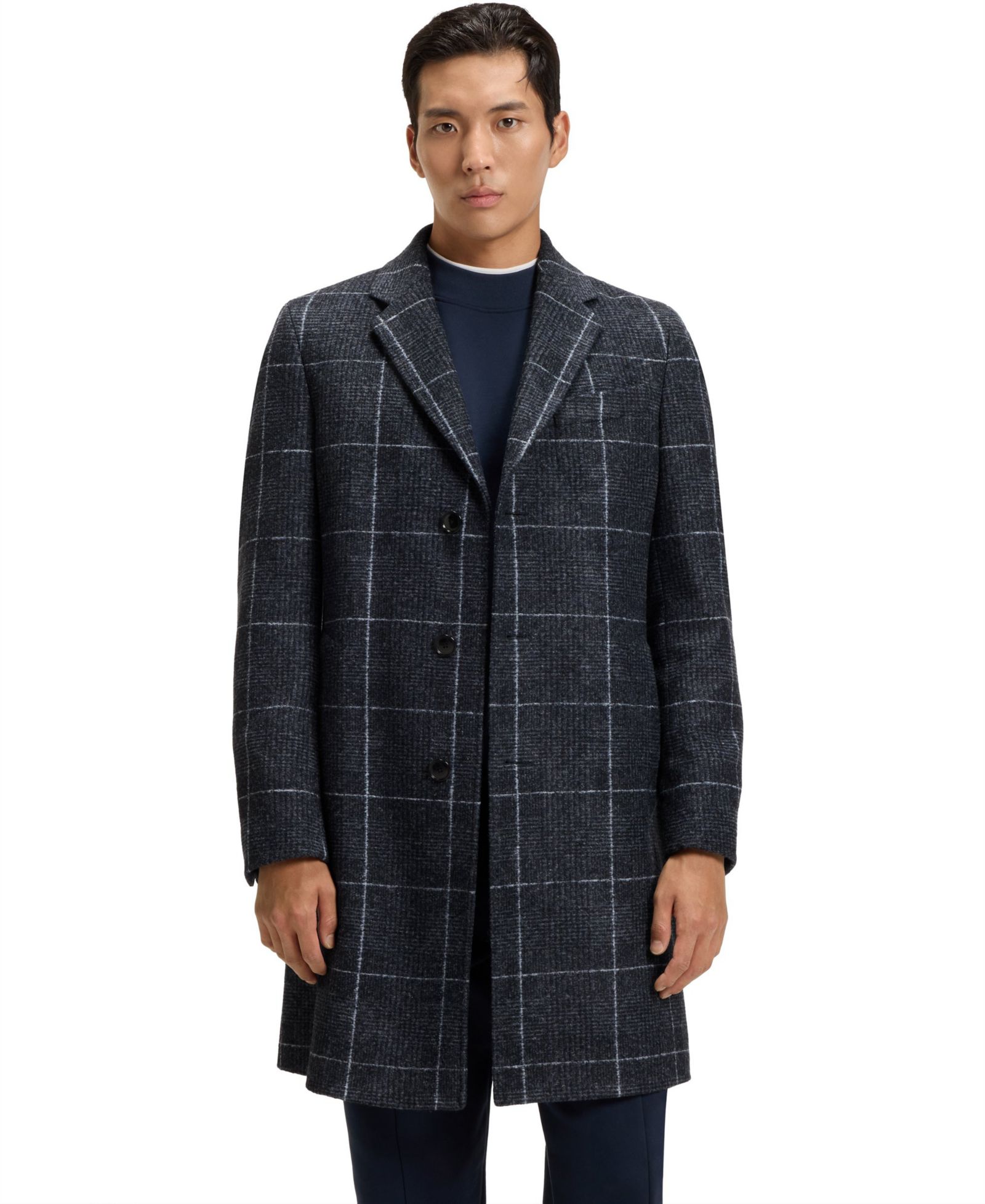 Мужское приталенное пальто BOSS by Hugo Boss Plain Check Slim-Fit