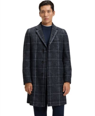 Мужское приталенное пальто BOSS by Hugo Boss Plain Check Slim-Fit
