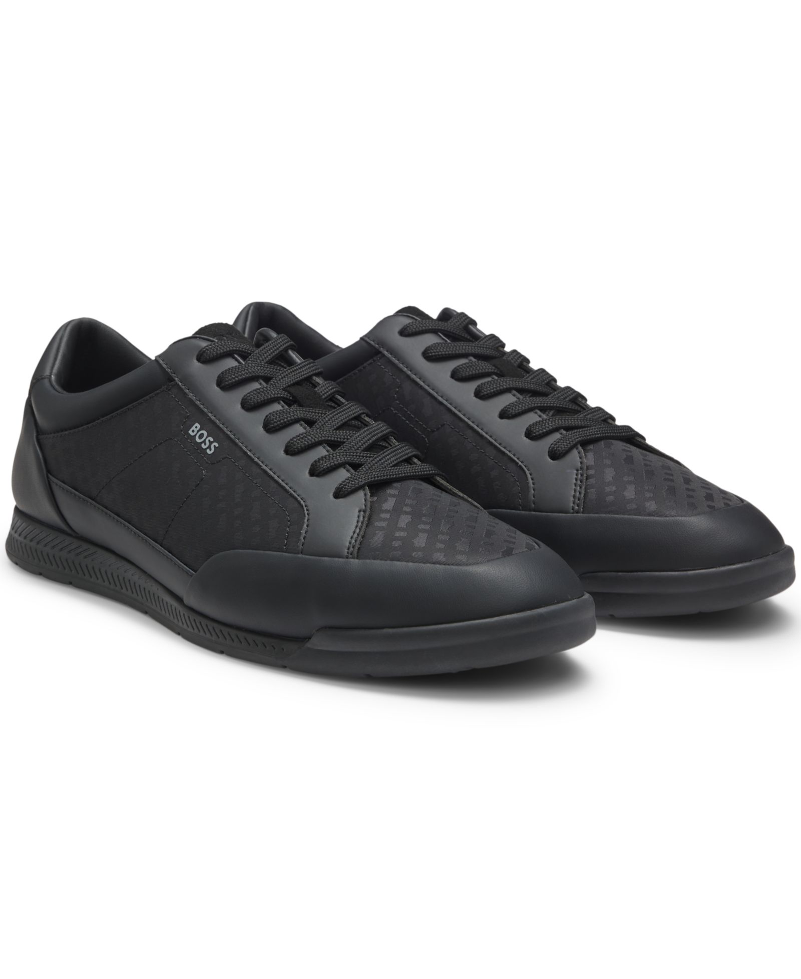 BOSS by Hugo Boss Men's Monogram-Jacquard Leather Trim Trainers Shoe