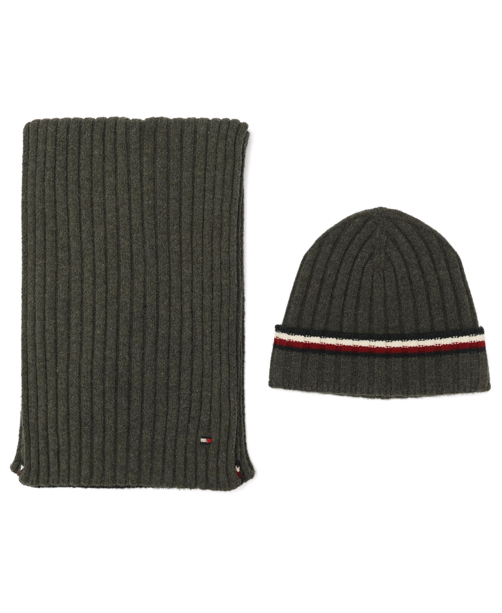 Tommy Hilfiger Men's 2-Piece Wide Rib Global Stripe Cuff Beanie and Scarf Set