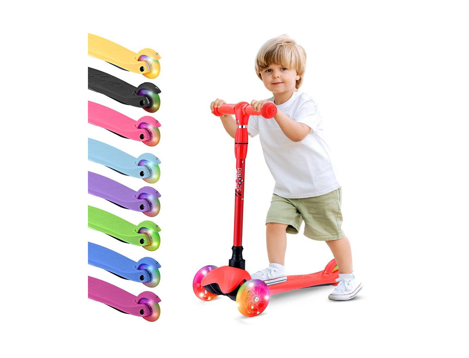 Детский самокат с LED-колесом Lightweight and Adjustable Mini Kickboard