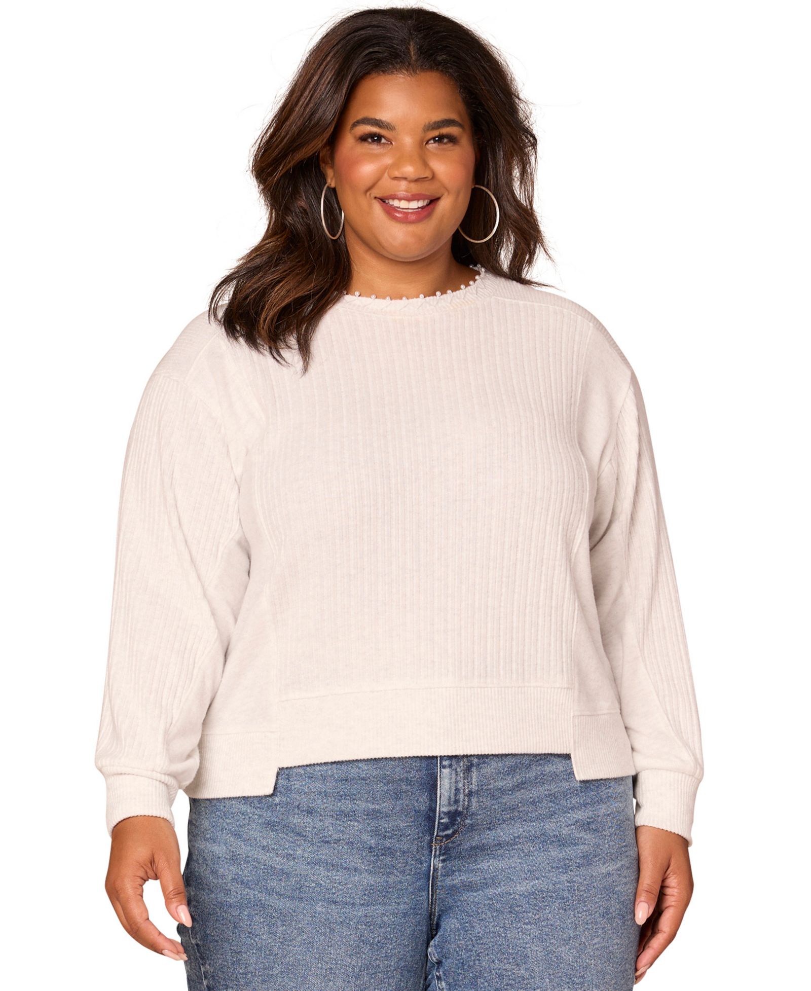 Женский топ Democracy Plus Size Mixed Media Crew Neck