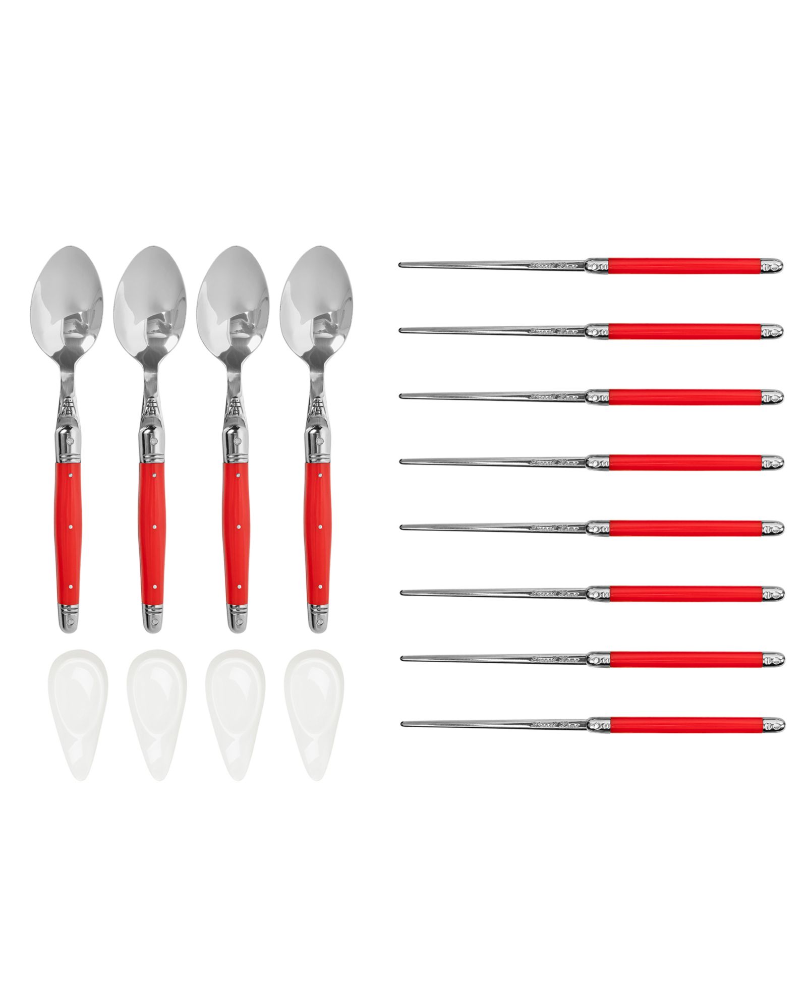 French Home Chopsticks, Laguiole Spoons and Ceramic Rests, Set of 4 Pairs