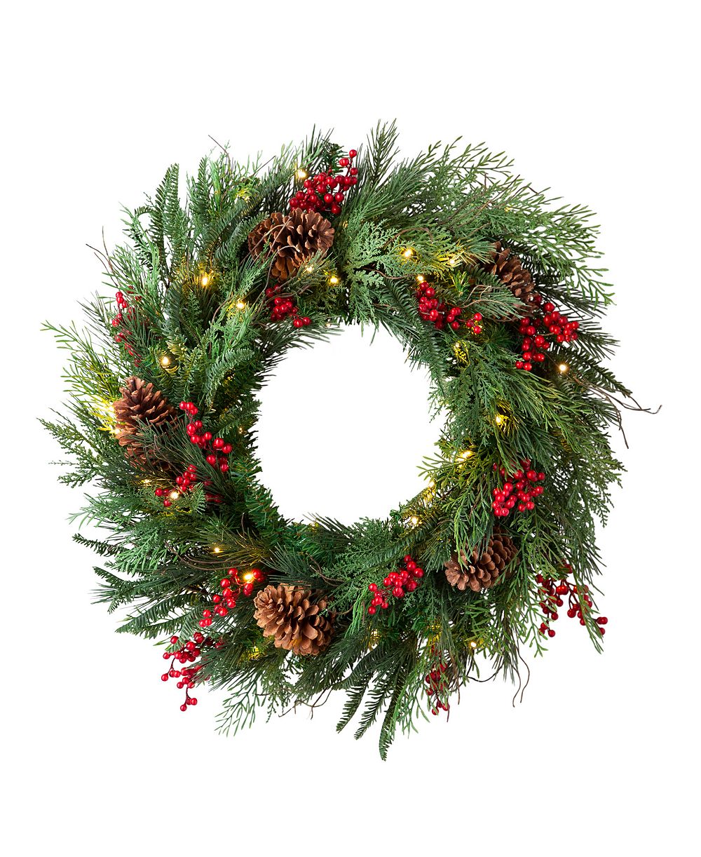 Balsam Hill OD Red Berry Pine Wreath|28"|LEDC|BO
